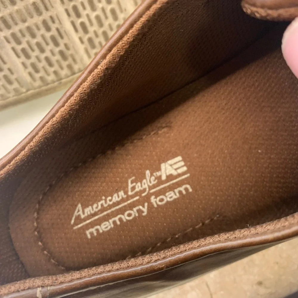 American‎ Eagle Mens Brown Faux Leather Memory Foam Low Top Sneakers Size 12